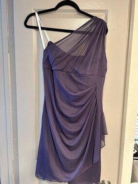 David's Bridal One-Shoulder Dark Purple Chiffon Dress